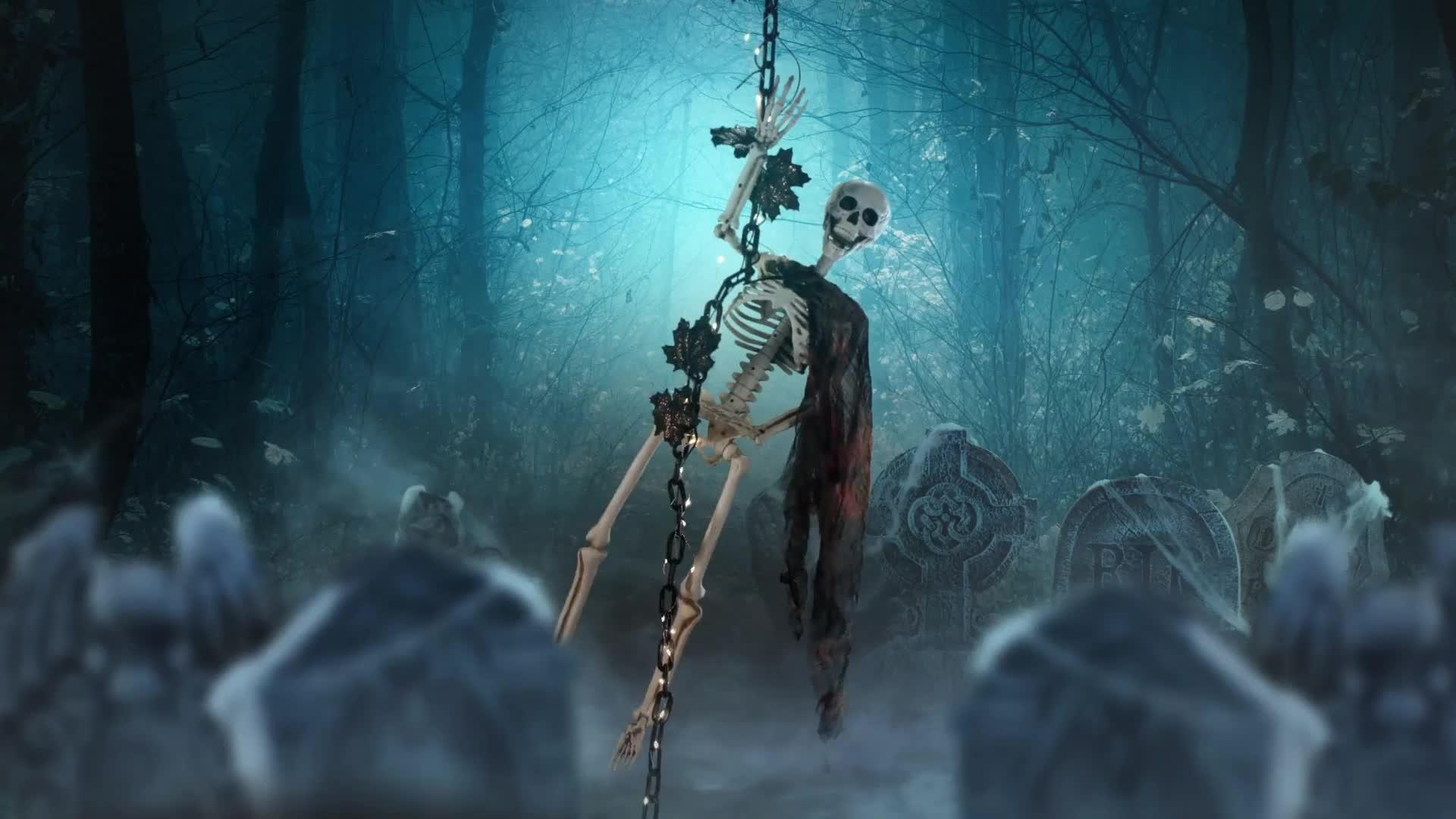 Light-Up Gothic Climbing Skeleton Plastic & Fabric Hanging Decoration, 1.3ft x 5.4ft