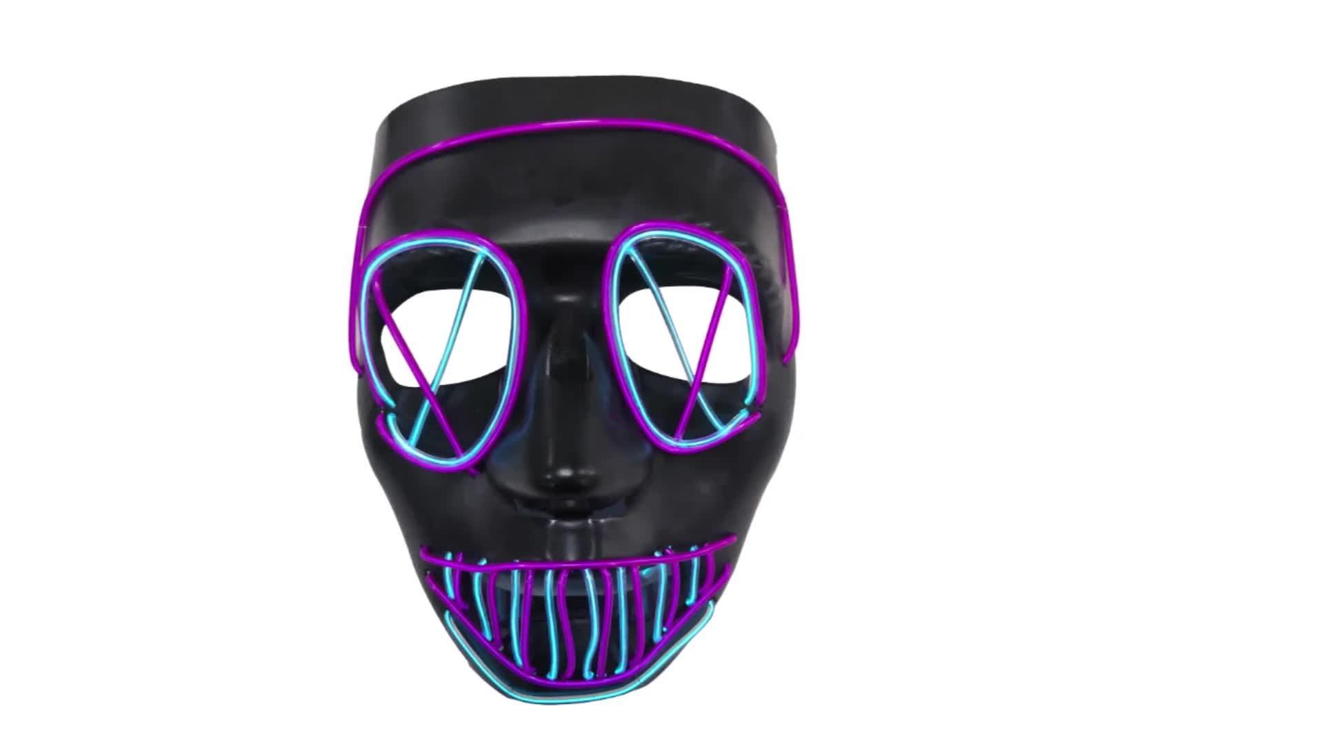 thumbnail image 2 of Halloween LED Glow Mask - EL Wire Light Up, 3 Modes, Purge Movie Style Costume 2 of 9