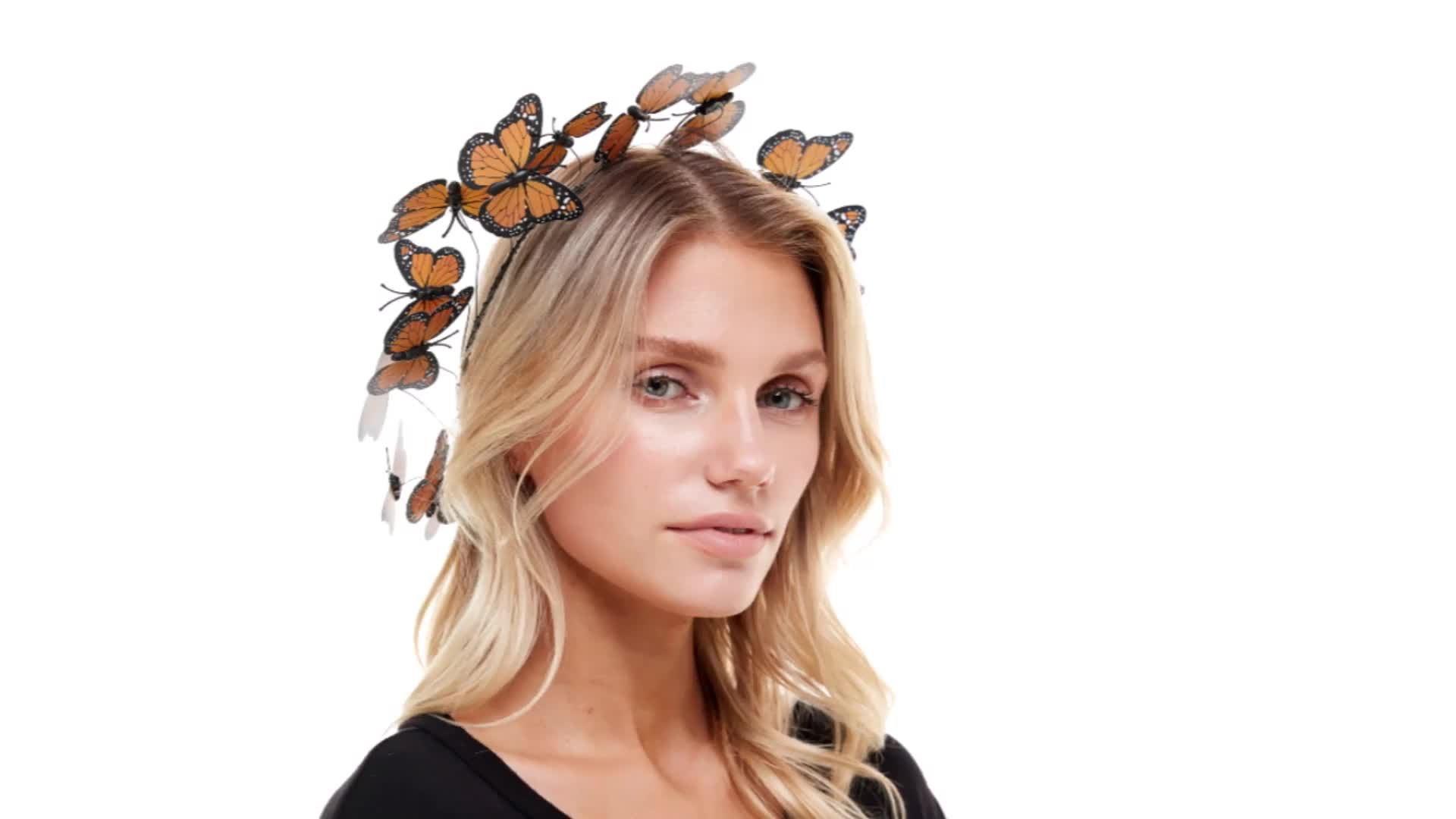 Orange Butterflies Headband - Day of the Dead