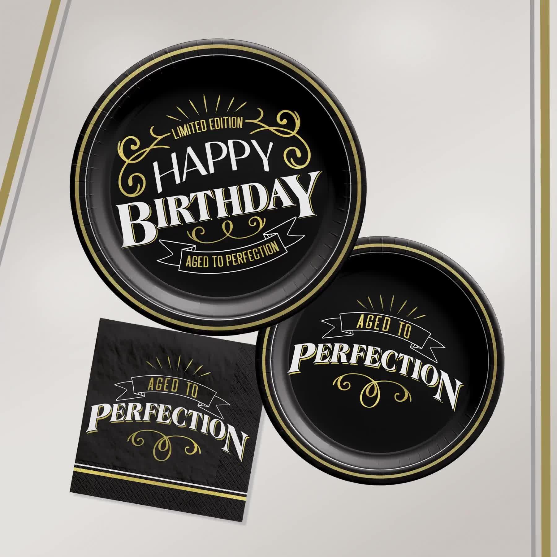 Black & Gold Aged to Perfection Birthday Paper Dessert Plates, 7in, 8ct - Better With Age