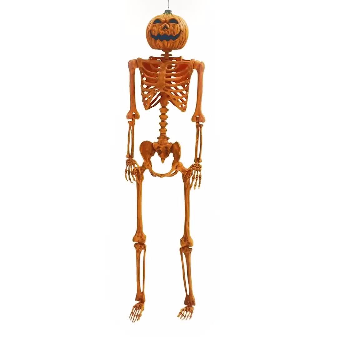 Light-Up Midnight Pumpkin LED Plastic Skeleton, 5ft