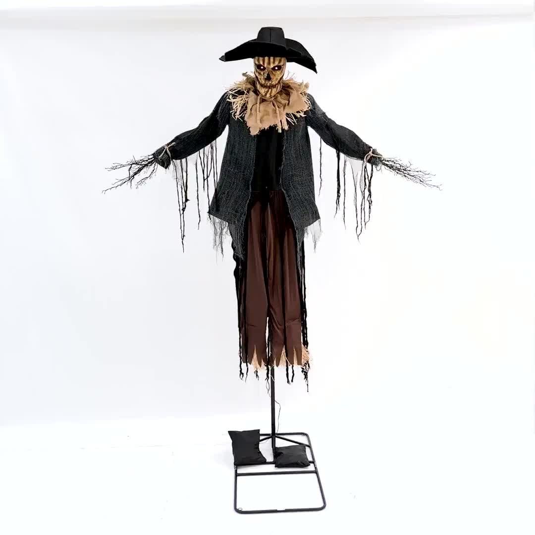 Animatronic Light-Up Talking Dropdown Scarecrow Decoration, 8.2ft