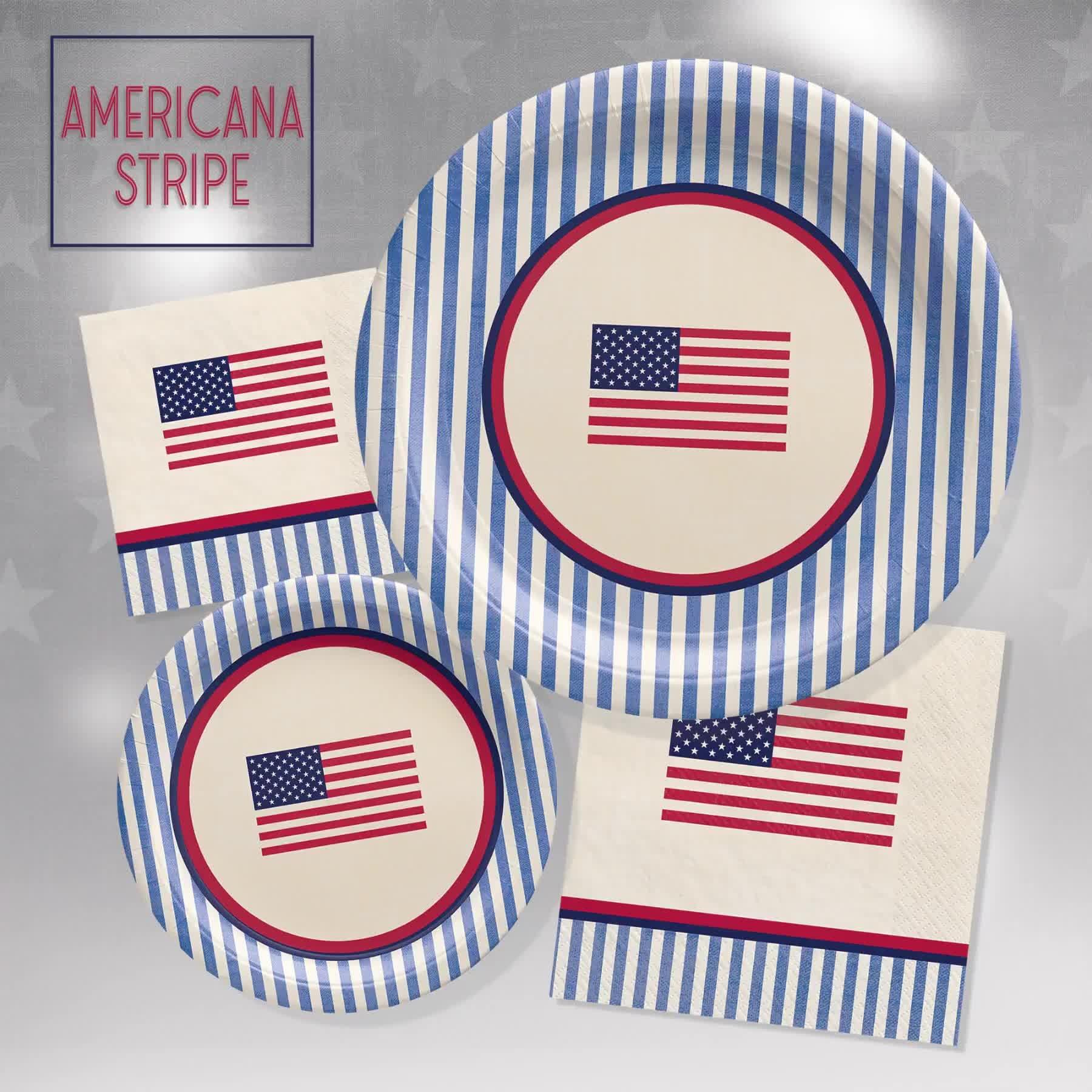 Americana Stripe Paper Dessert Plates, 7in, 8ct