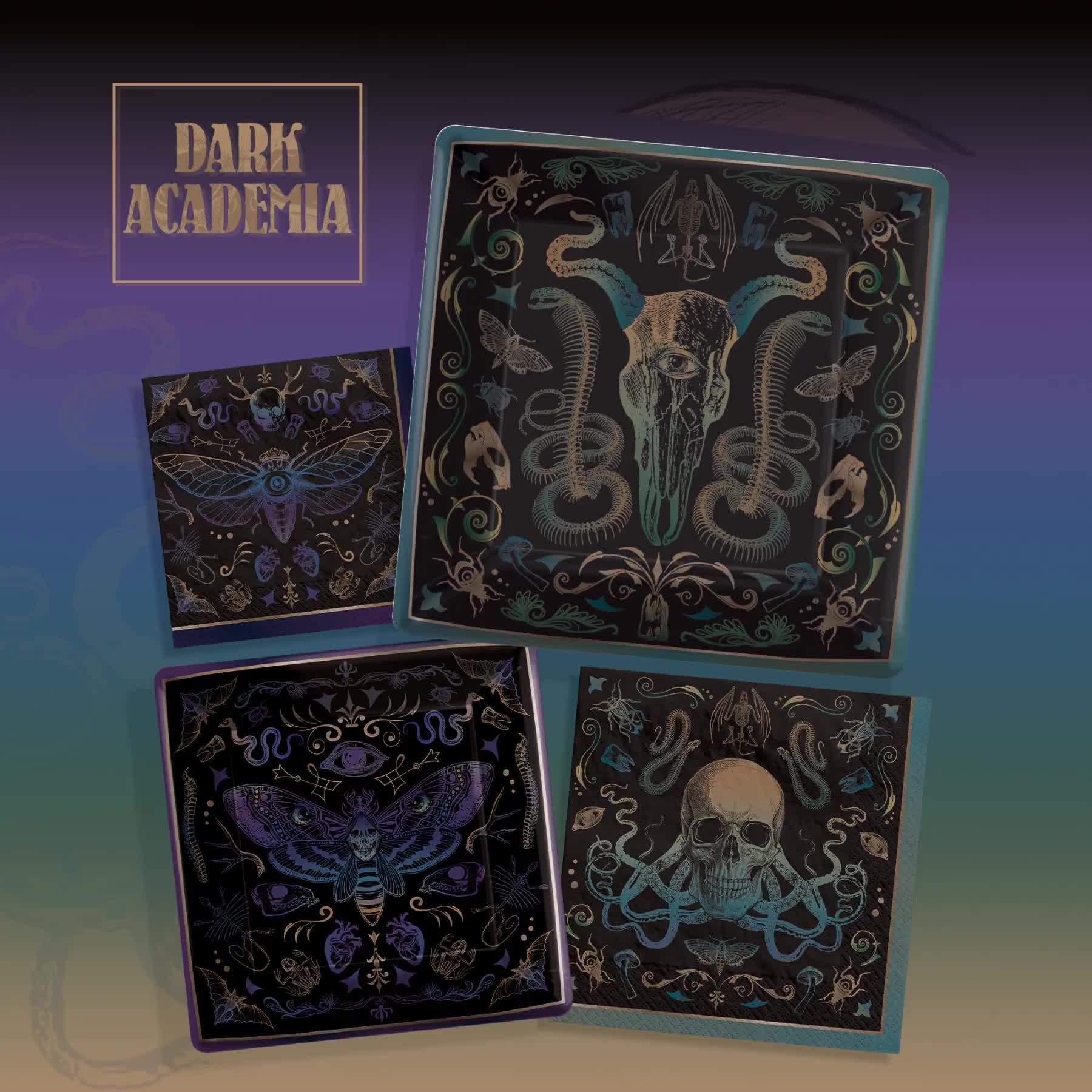 Dark Academia Square Paper Dessert Plates, 7in, 20ct