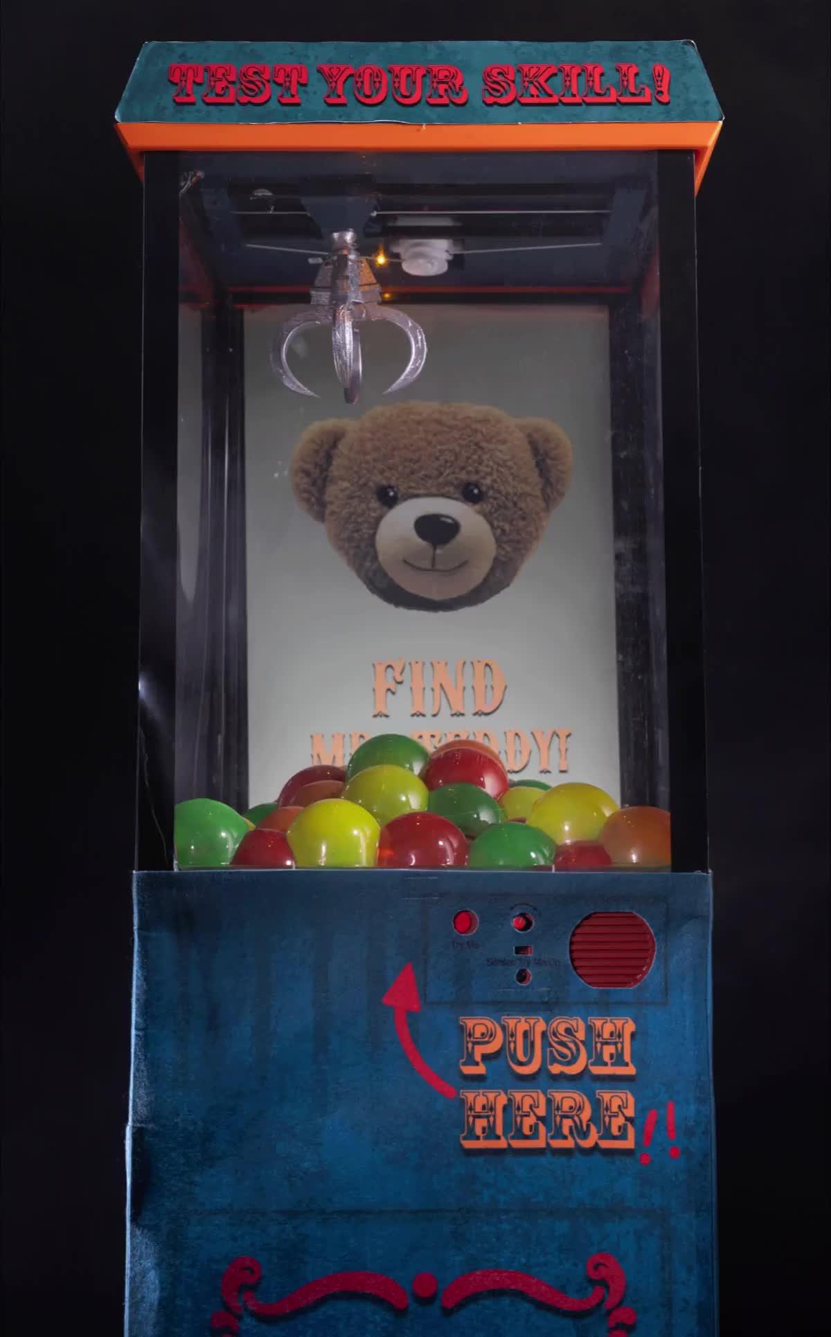 Animatronic Light-Up Terrifying Teddy Bear Skill Crane with Sounds, 5.7ft - Halloween Decoration