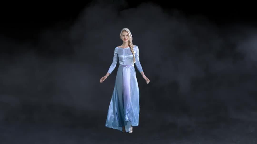 Disney Frozen 2 Princess Elsa Sparkly Party Dress Cosplay Costume For Women