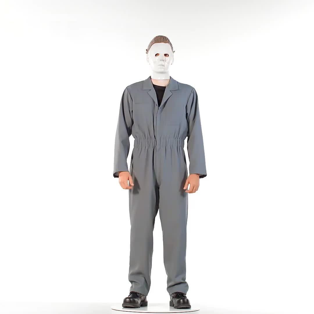 Men's Halloween Michael Myers Grey Jumpsuit with Mask Halloween Costume,  Assorted Sizes