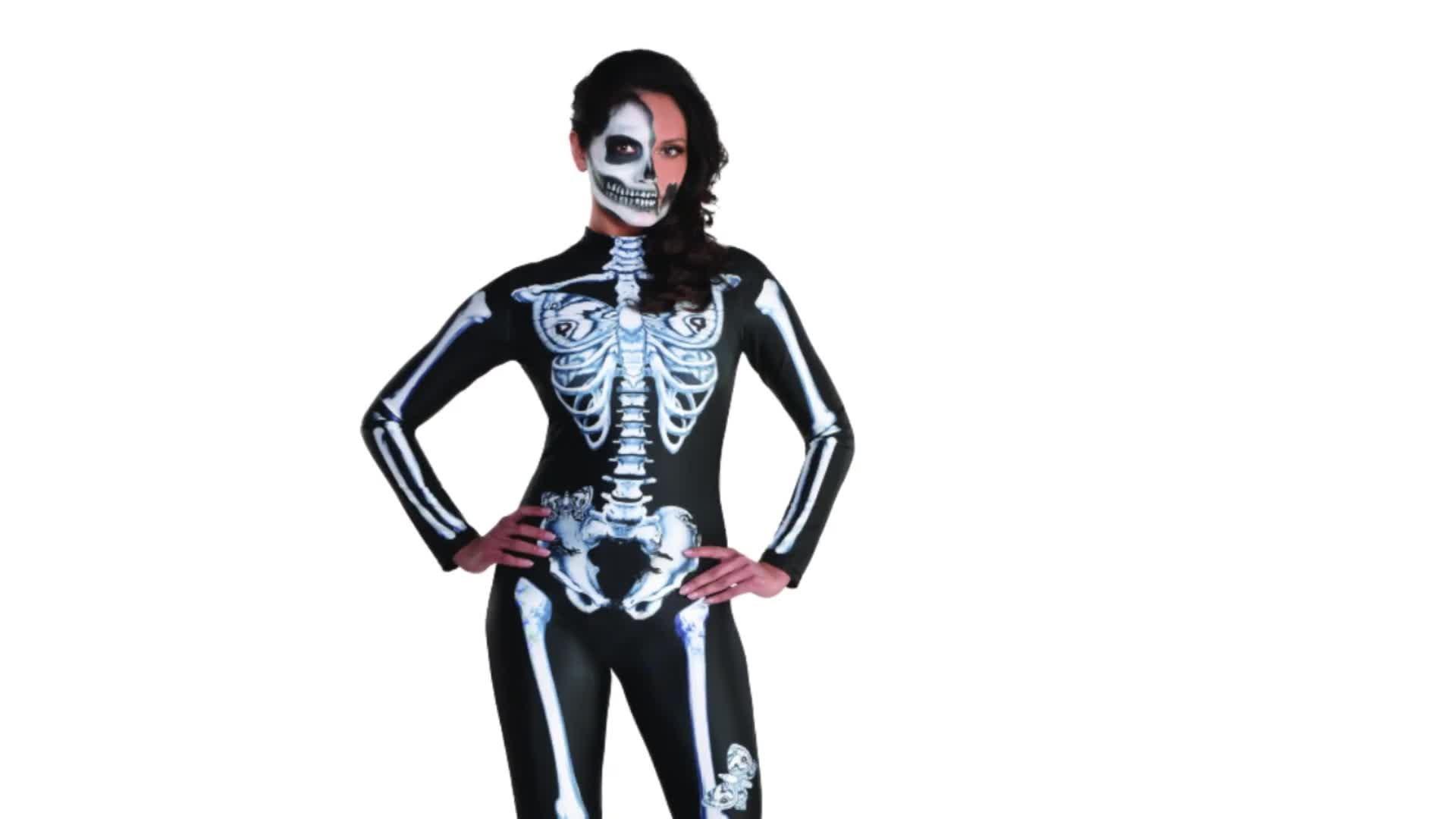 Black & White Skeleton Catsuit with Butterflies for Adults