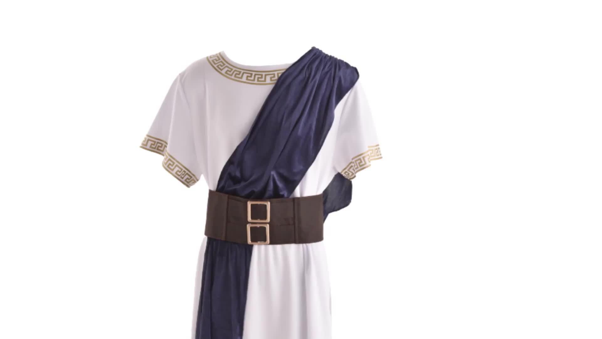 White & Gold Toga with Blue Velour Sash for Adults