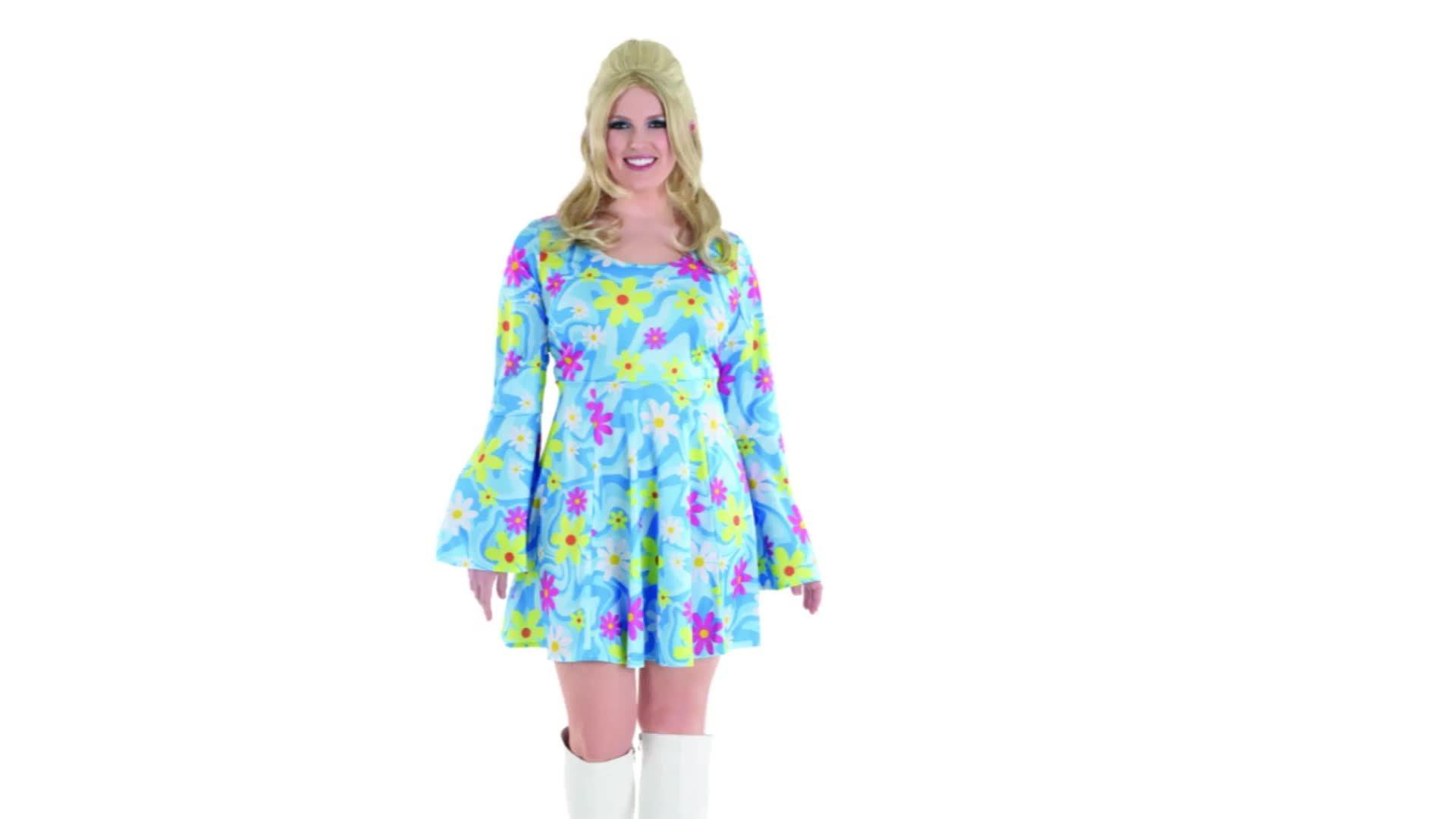 Adult 60s Flower Print Plus Size Mini Dress