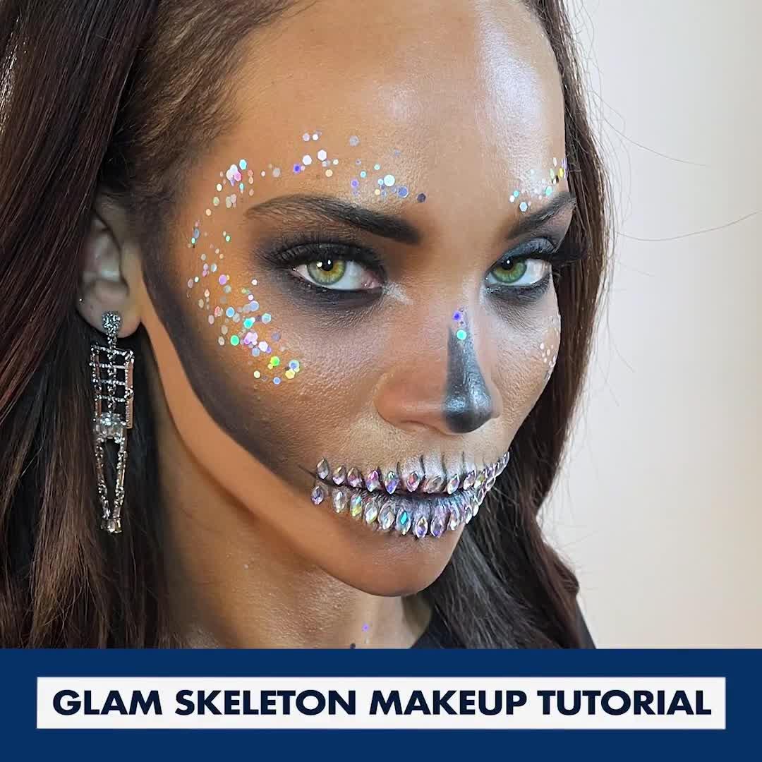 Black and Gold Glam Skull - Face Paint for a Halloween night out