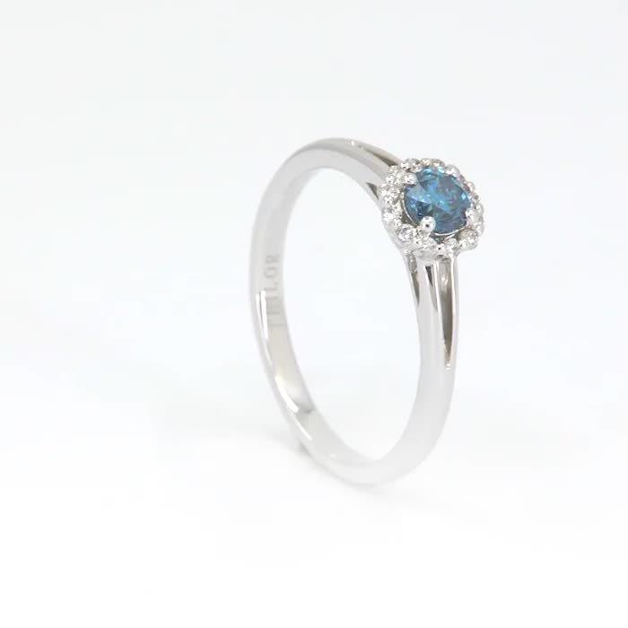 Poze Inel de logodna din aur alb de 18K cu diamant albastru de 0.22ct si diamante de 0.1ct