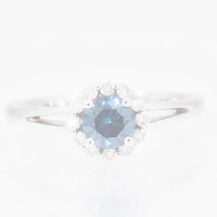 Poze Inel de logodna din aur alb de 18K cu diamant albastru de 0.55ct si diamante de 0.18ct