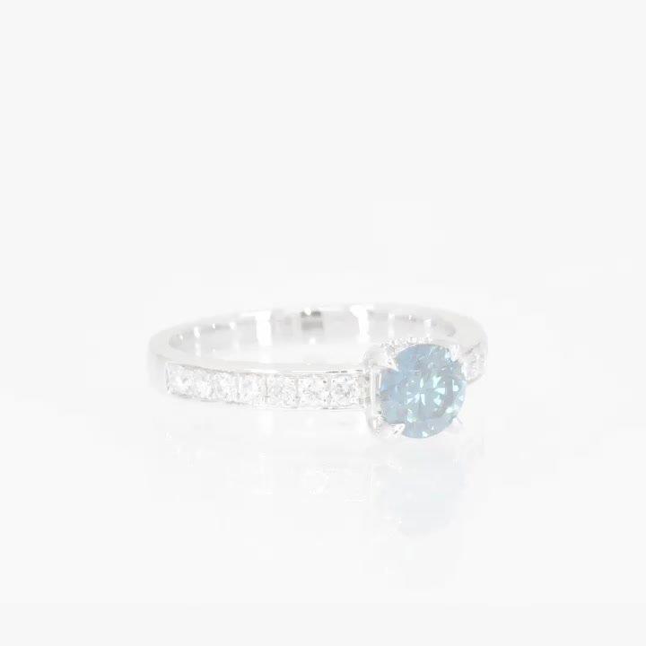 Poze Inel de logodna din aur alb de 18K cu diamant albastru de 0.33ct si diamante de 0.16ct