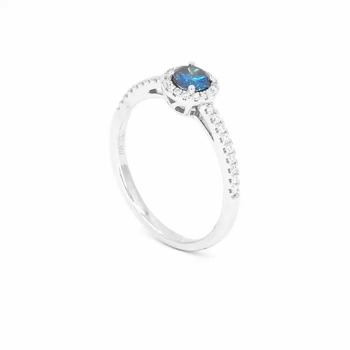Poze Inel de logodna din aur alb de 18K cu diamant albastru de 0.41ct si diamante transparente de 0.22ct