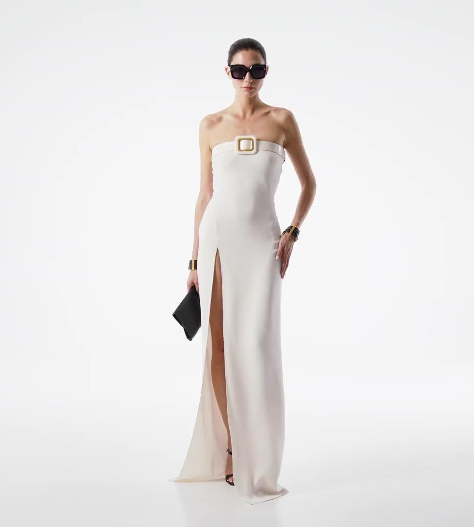 STRETCH SABLE' STRAPLESS EVENING DRESS