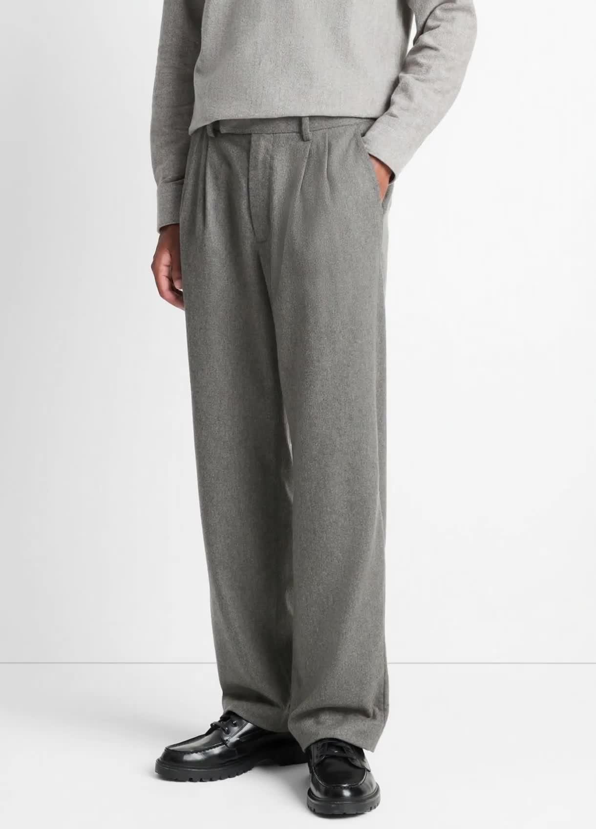 Italian Wool-Blend Flannel Double-Pleated Trouser image number 0