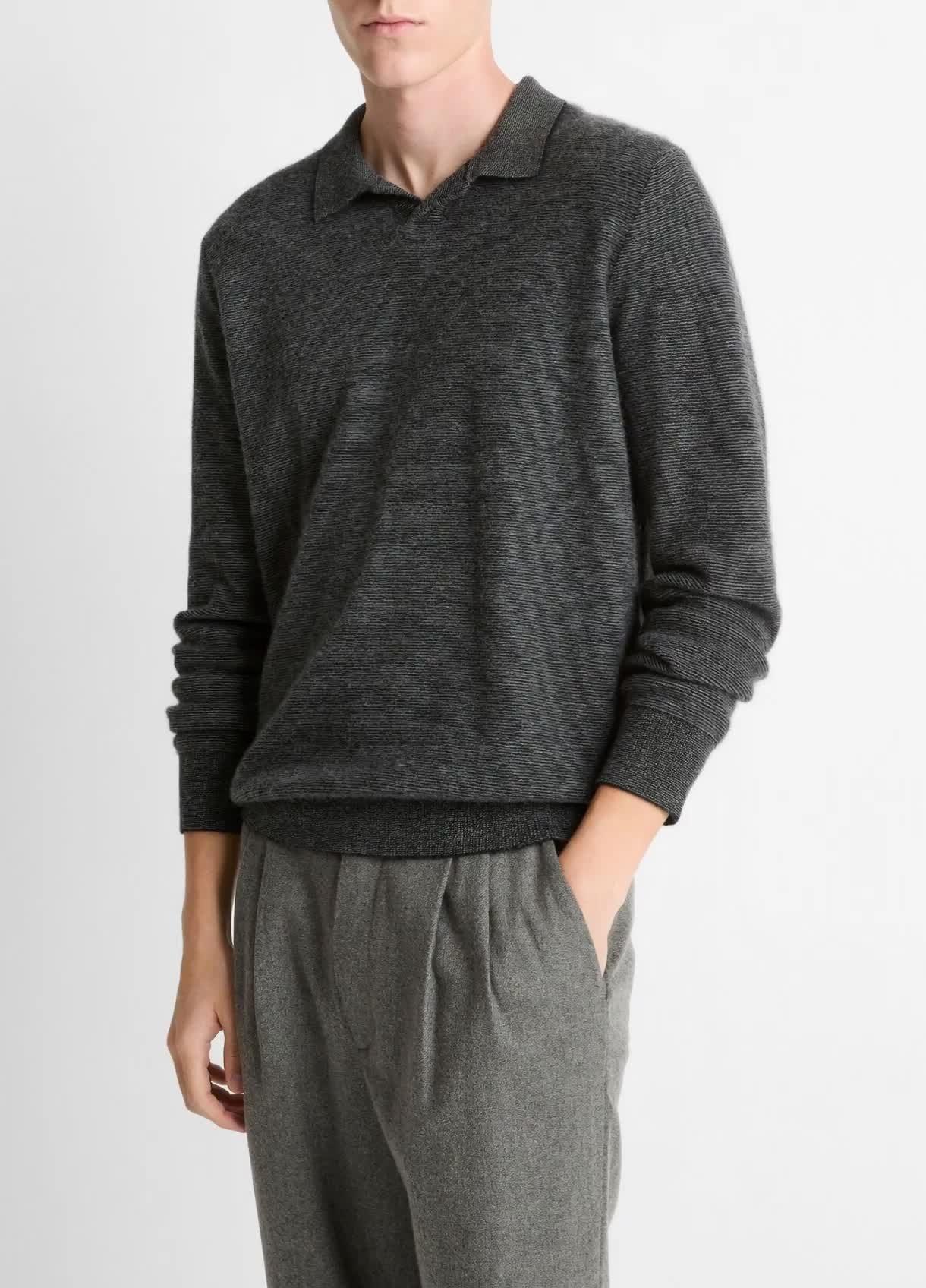 Feed Stripe Plush Cashmere Johnny-Collar Sweater image number 0