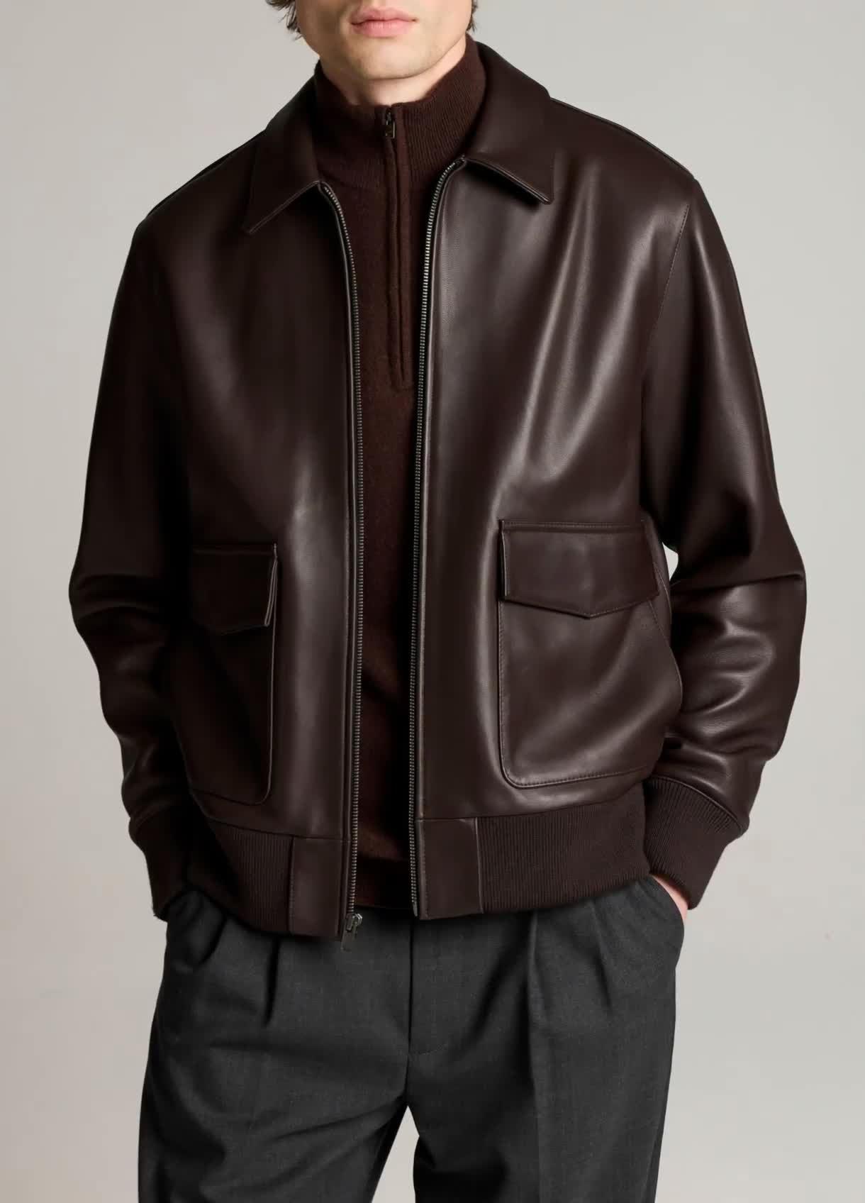 Leather Aviator Bomber Jacket image number 0