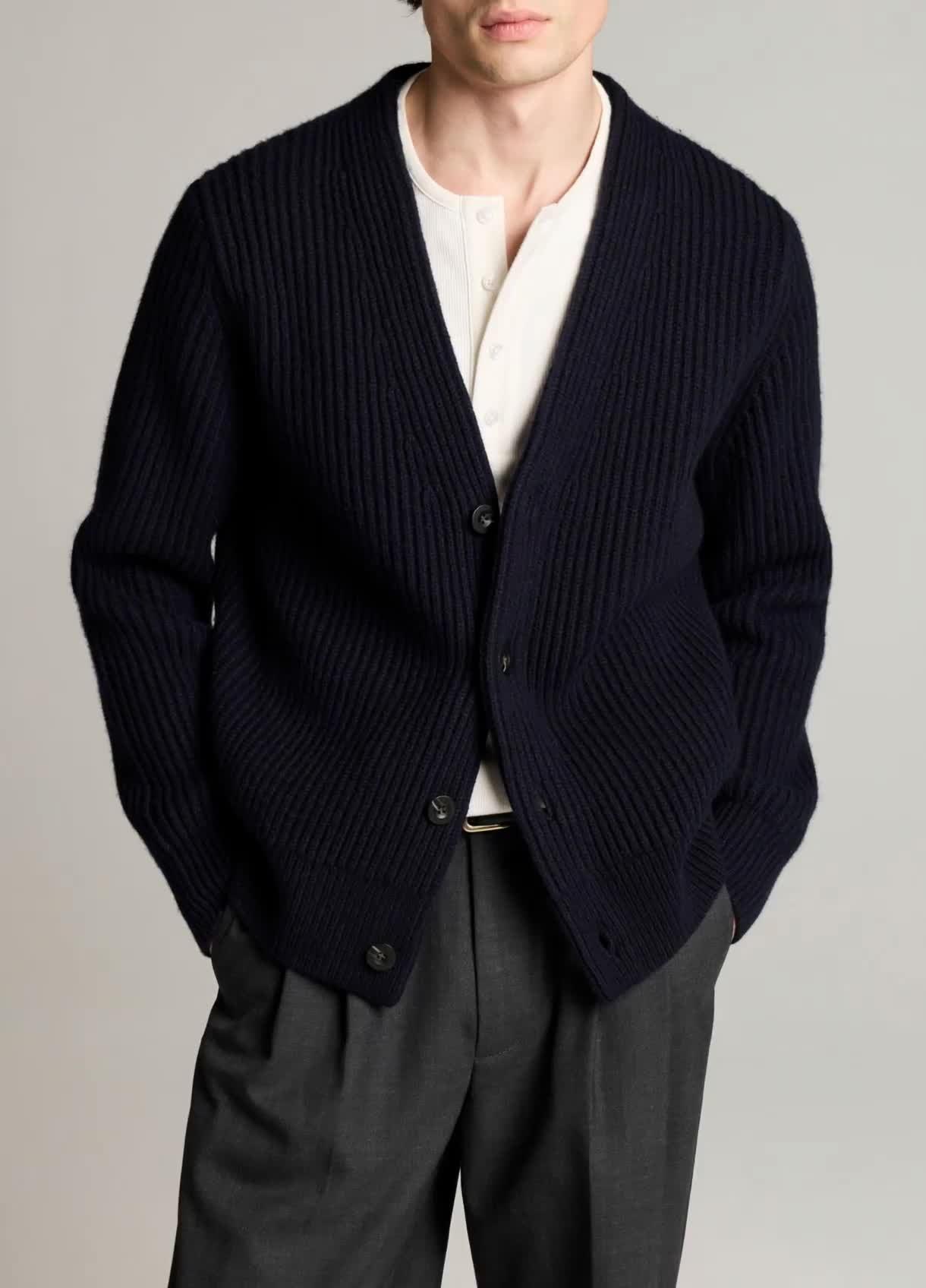 Ribbed Merino Wool-Blend Cardigan image number 0