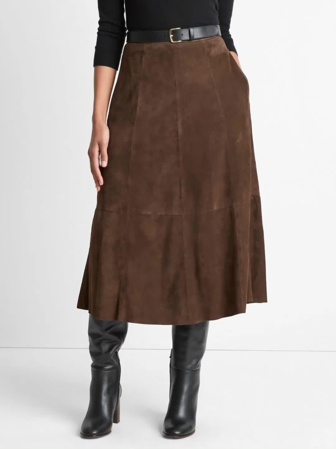 Suede Mid-Rise Flared Skirt image number 0