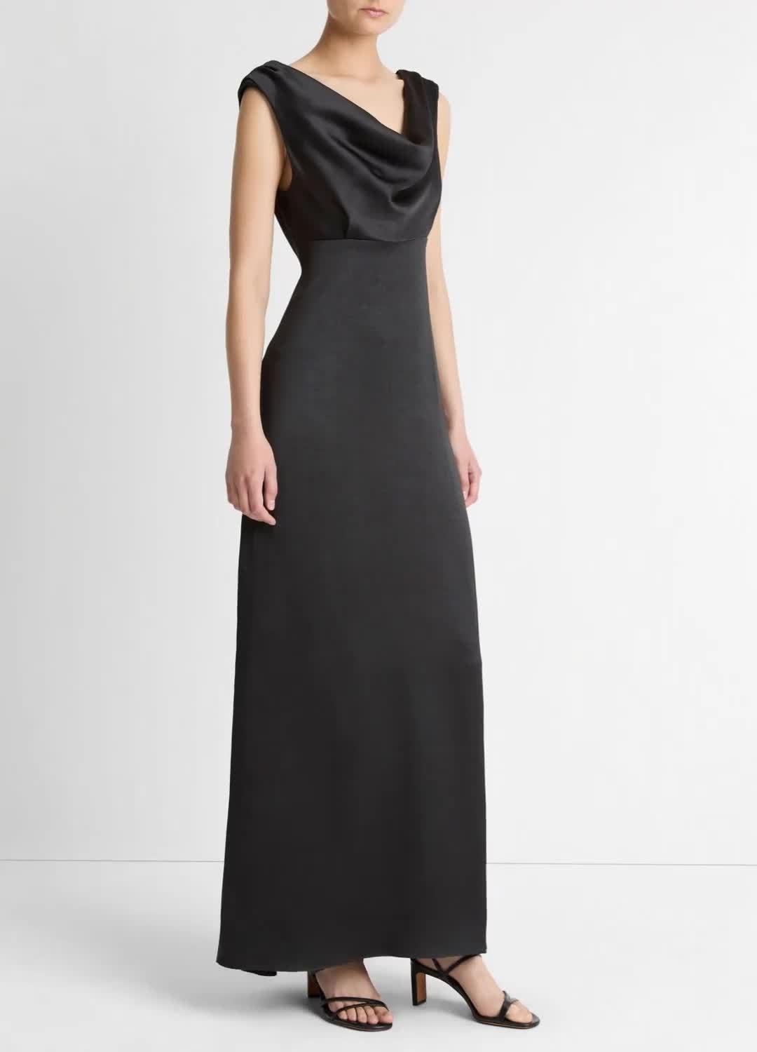 Satin Draped Cowl-Neck Maxi Dress image number 0