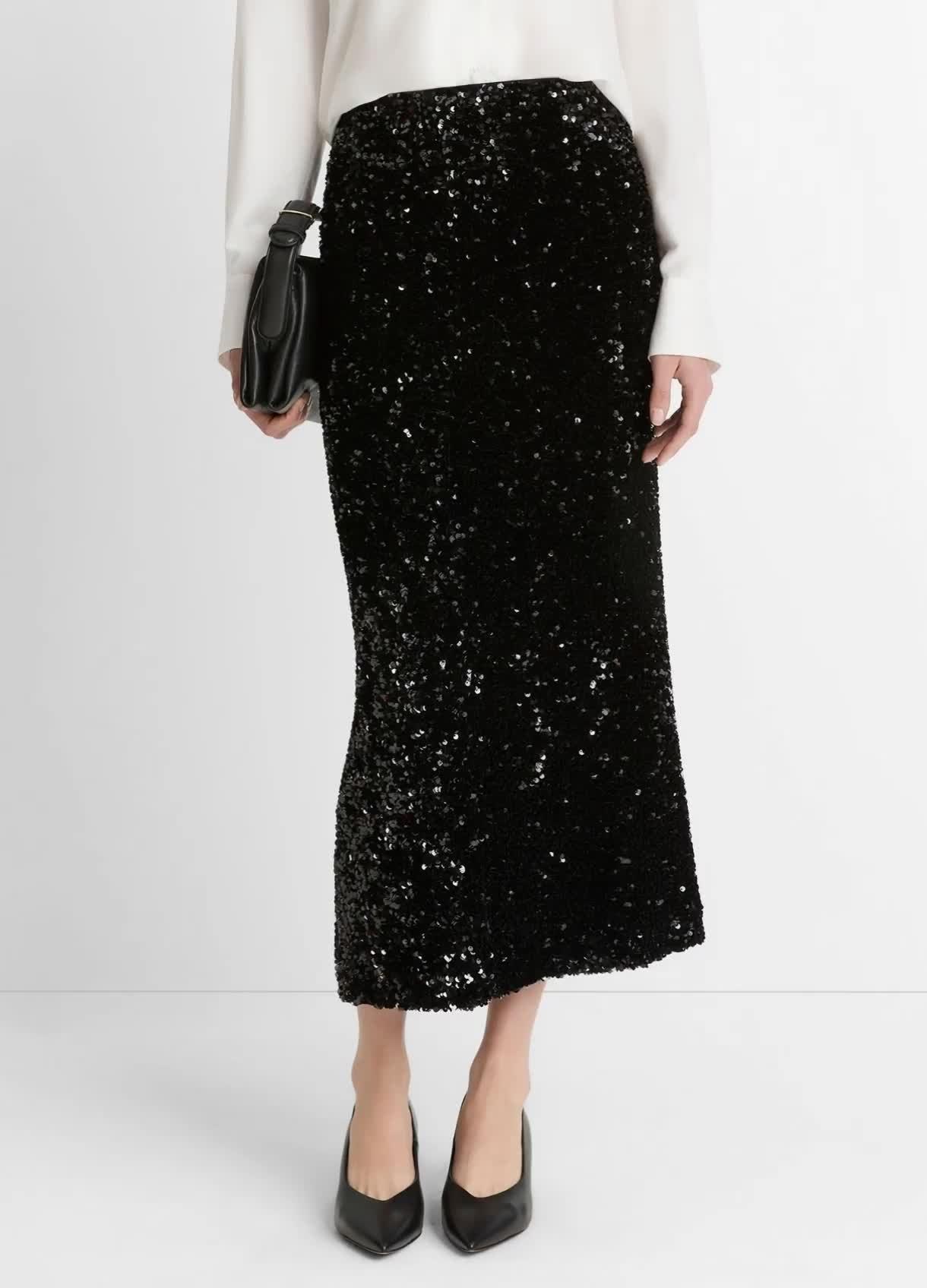 Sequined Velvet Column Skirt image number 0