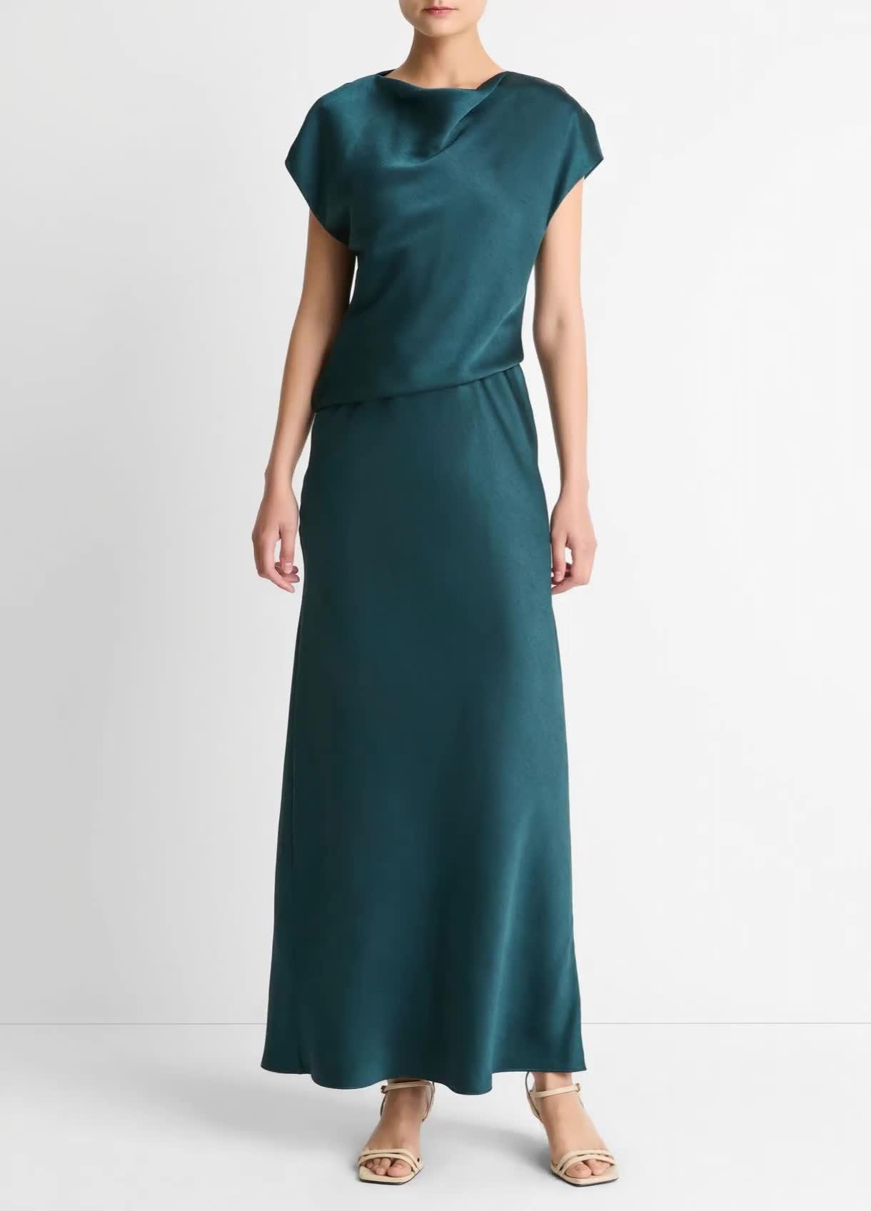 Draped Satin Cowl-Neck Dress image number 0