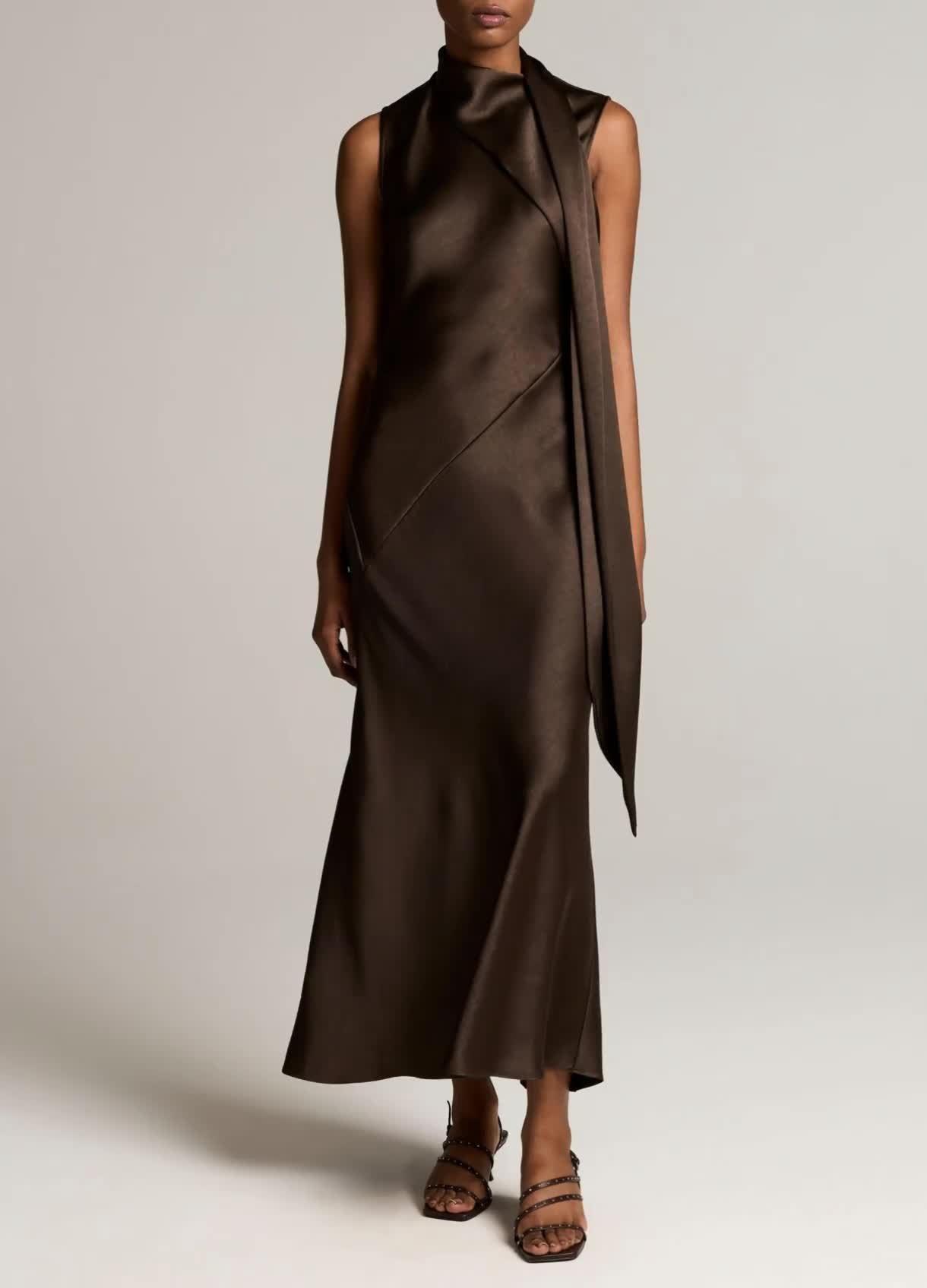 Satin Scarf-Neck Dress image number 0