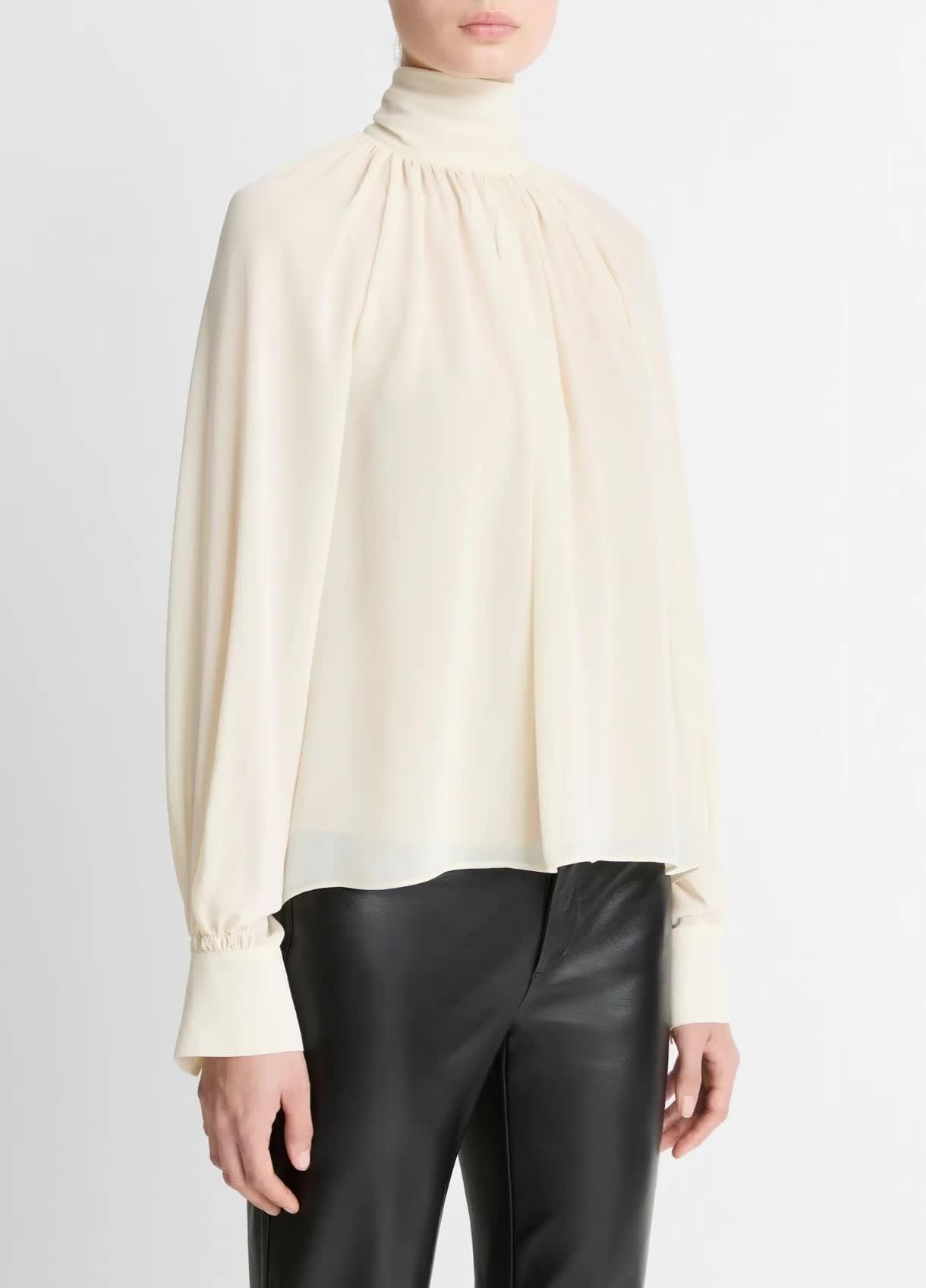 Gathered Draped-Neck Crepe Blouse image number 0