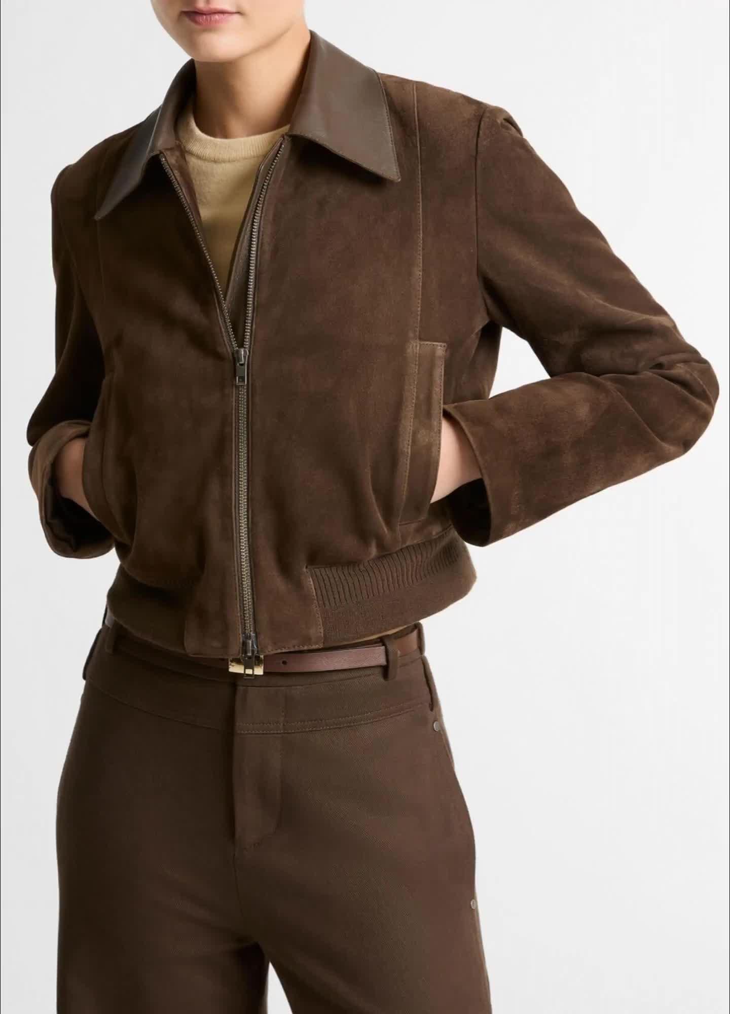 Suede Shrunken Bomber Jacket&nbsp; image number 0