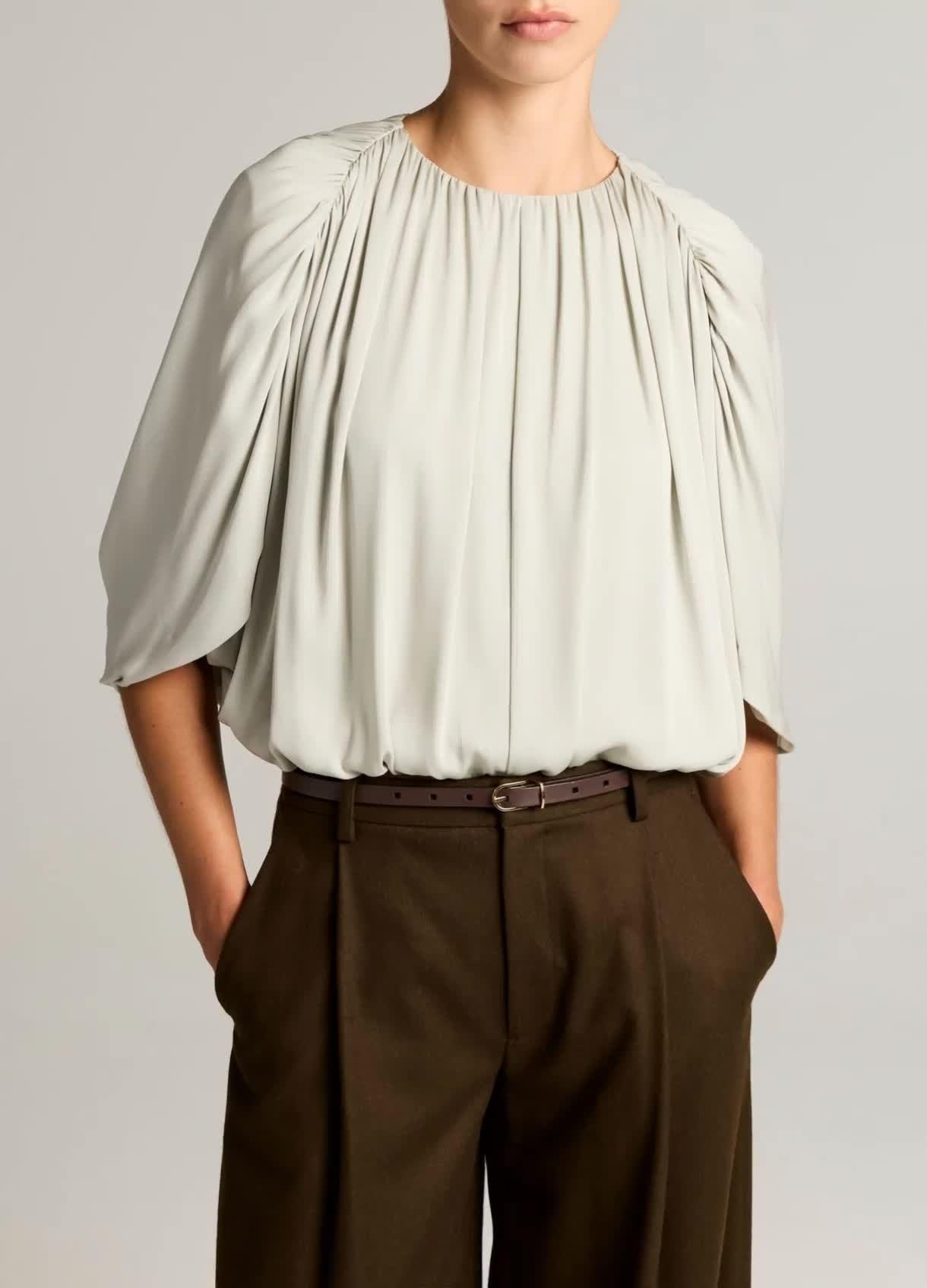 Stretch-Silk Cape-Sleeve Bubble Blouse image number 0