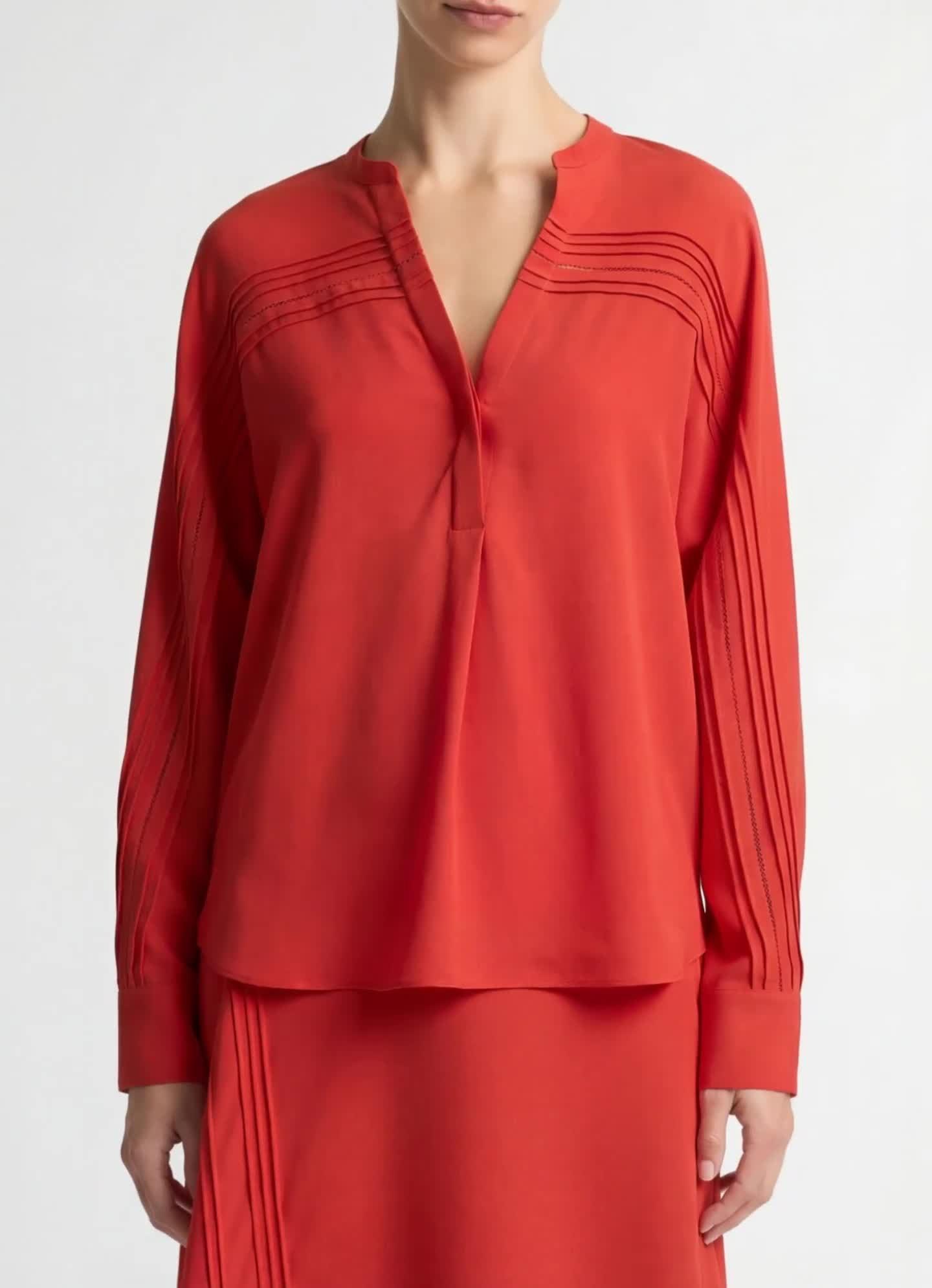 Pintuck Satin Half-Placket Blouse image number 0