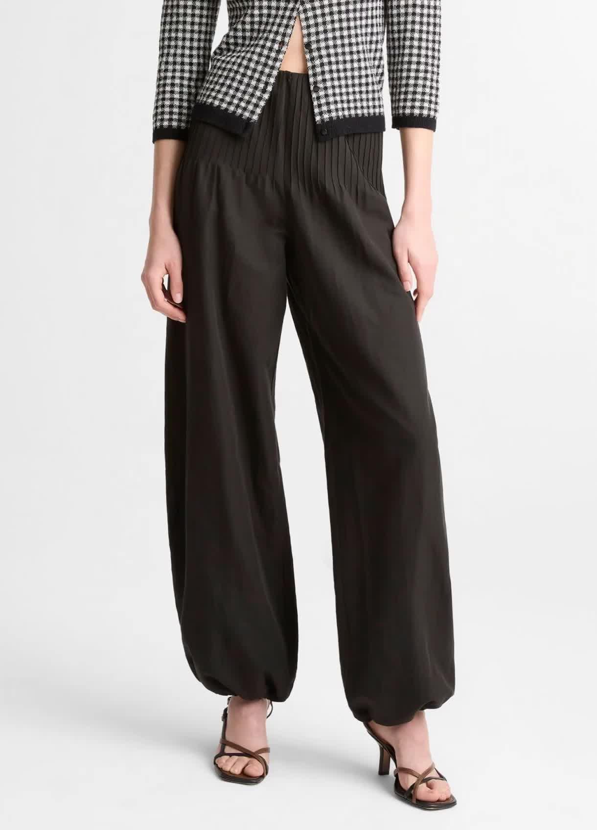 Pintuck High-Rise Wide-Leg Drawcord-Hem Pant image number 0