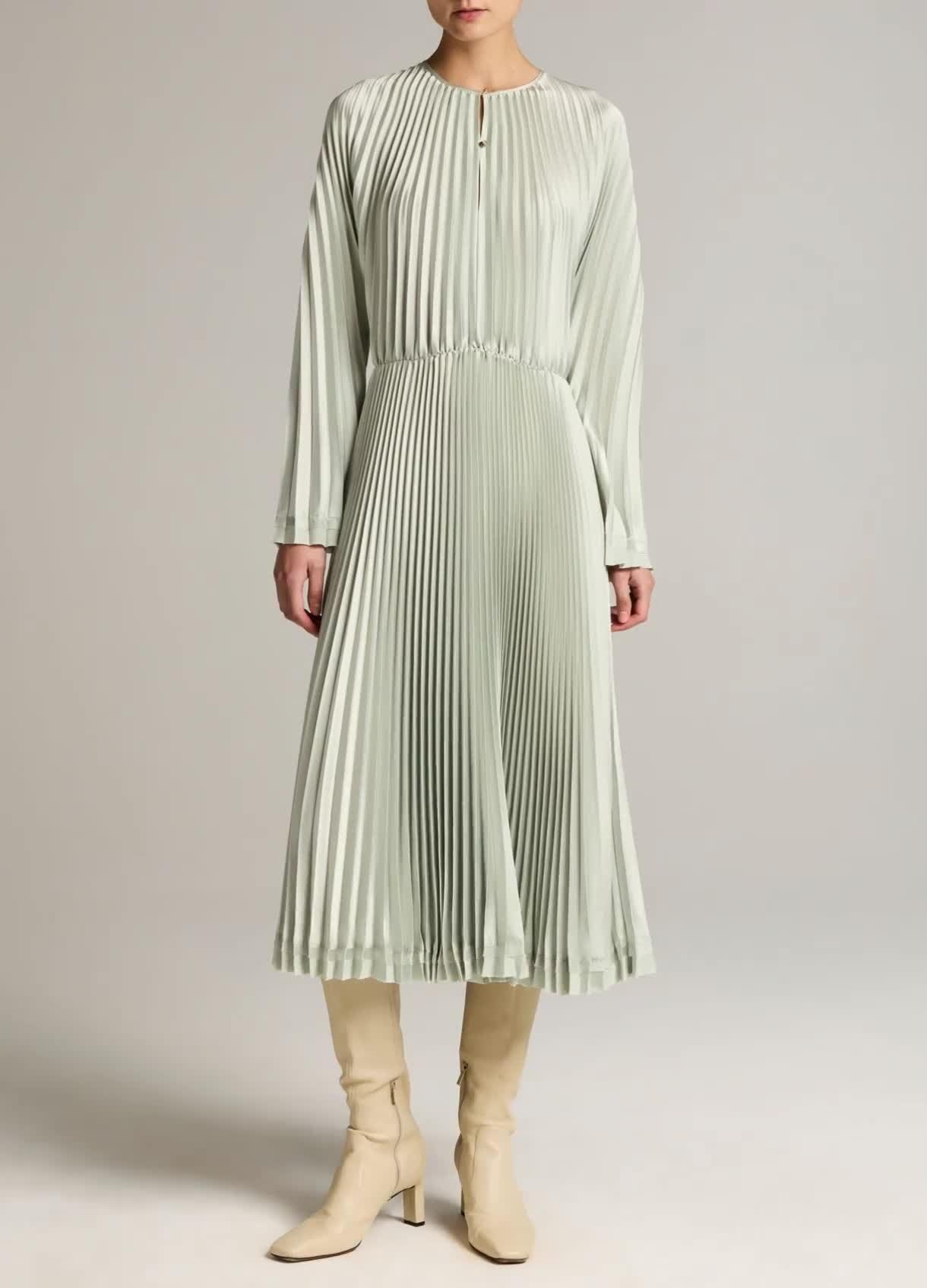 Contrast-Trim Pleated Satin Dress image number 0