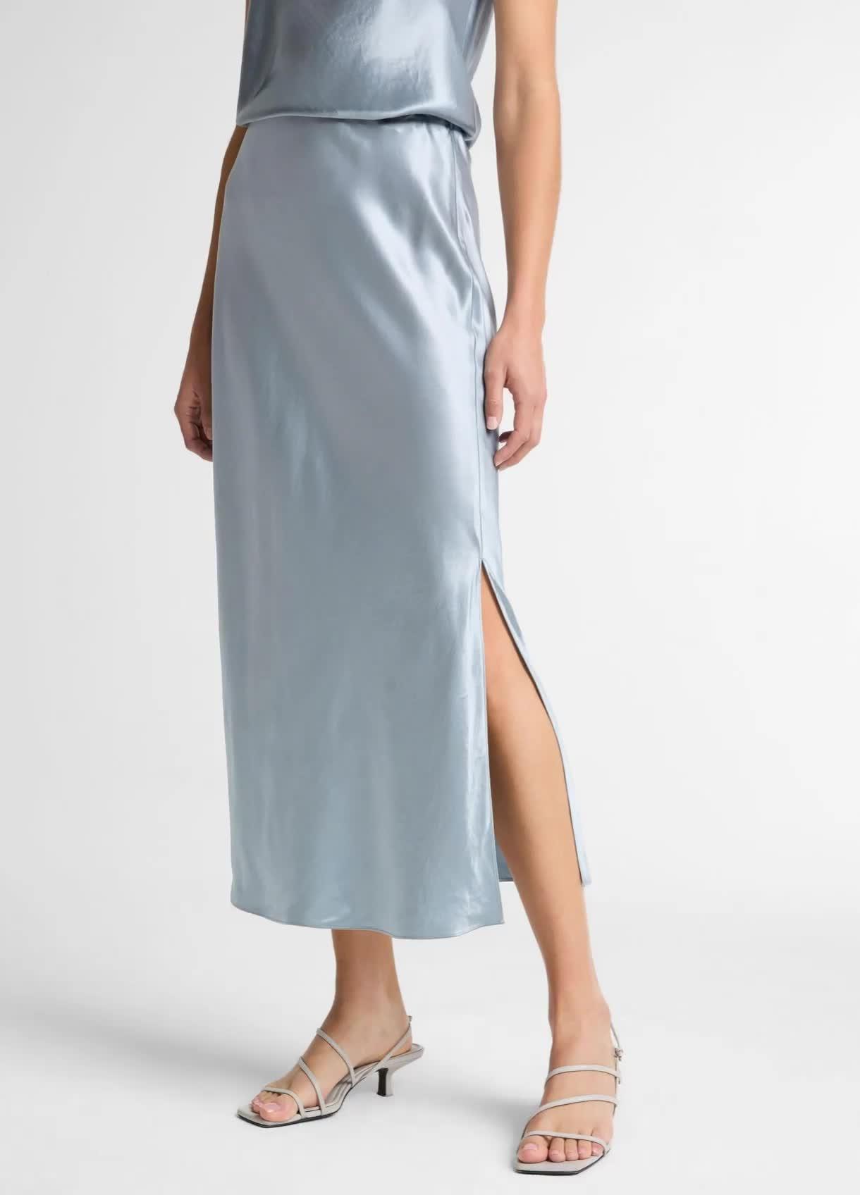 Satin Side-Slit Slip Skirt image number 0